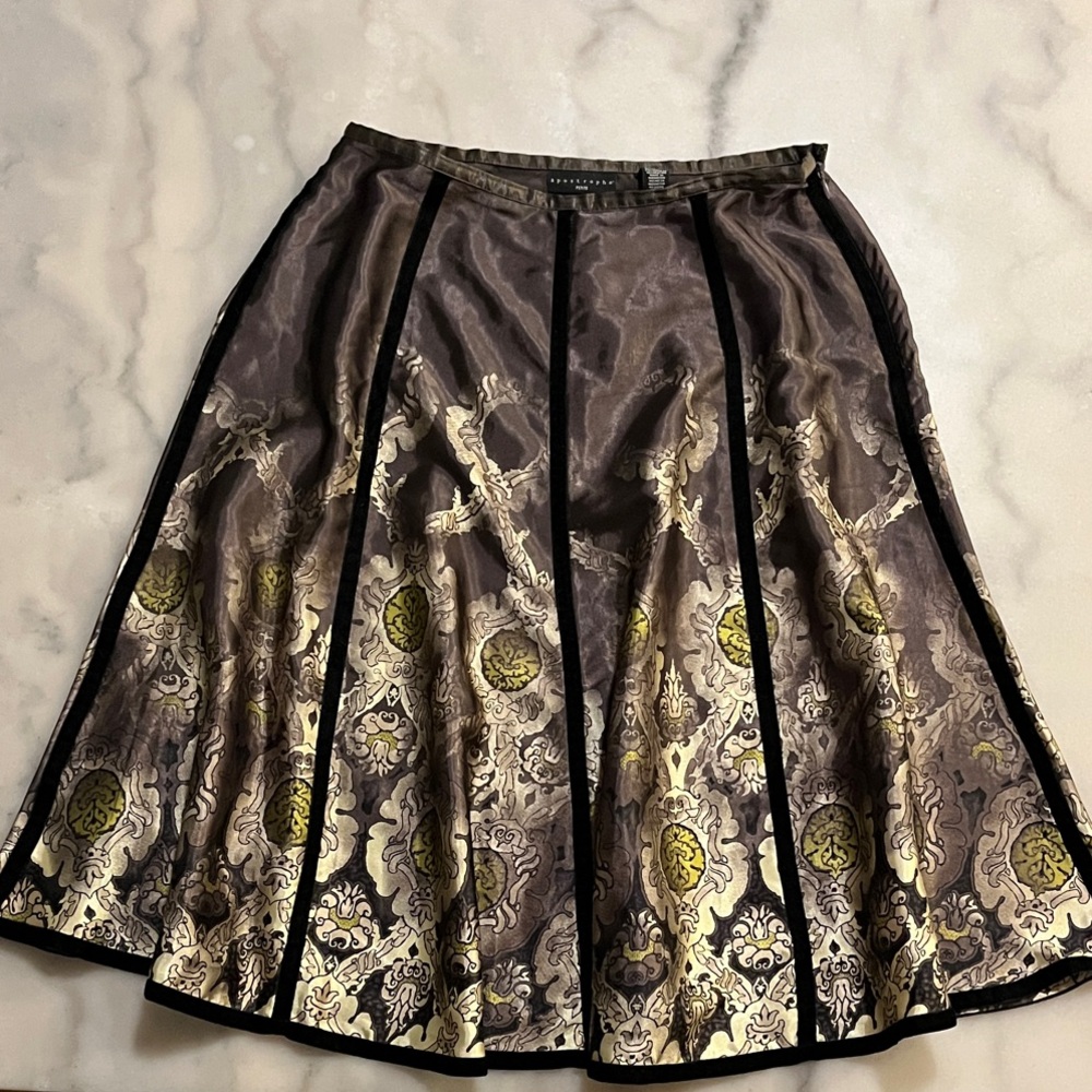 🎈Apostrophe A-Line Gold Black Satiny Skirt Velvet Trim🎁Fill $20 Box Sale 📦